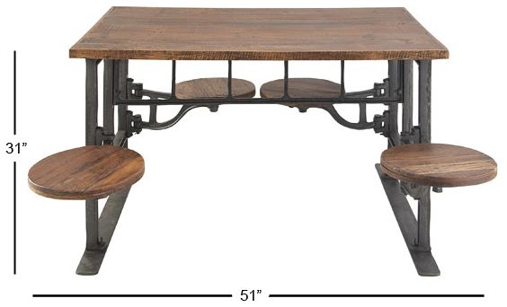Image 6 Brown Teak Wood Industrial Dining Table, 51" x 35" x 31" more views
