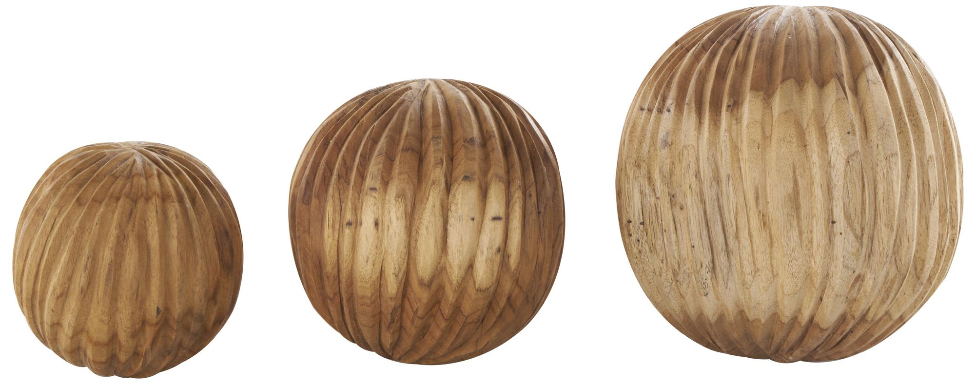 Image 2 Brown Teak Wood Natural Orbs & Vase Filler, S/3 6", 5", 4"H