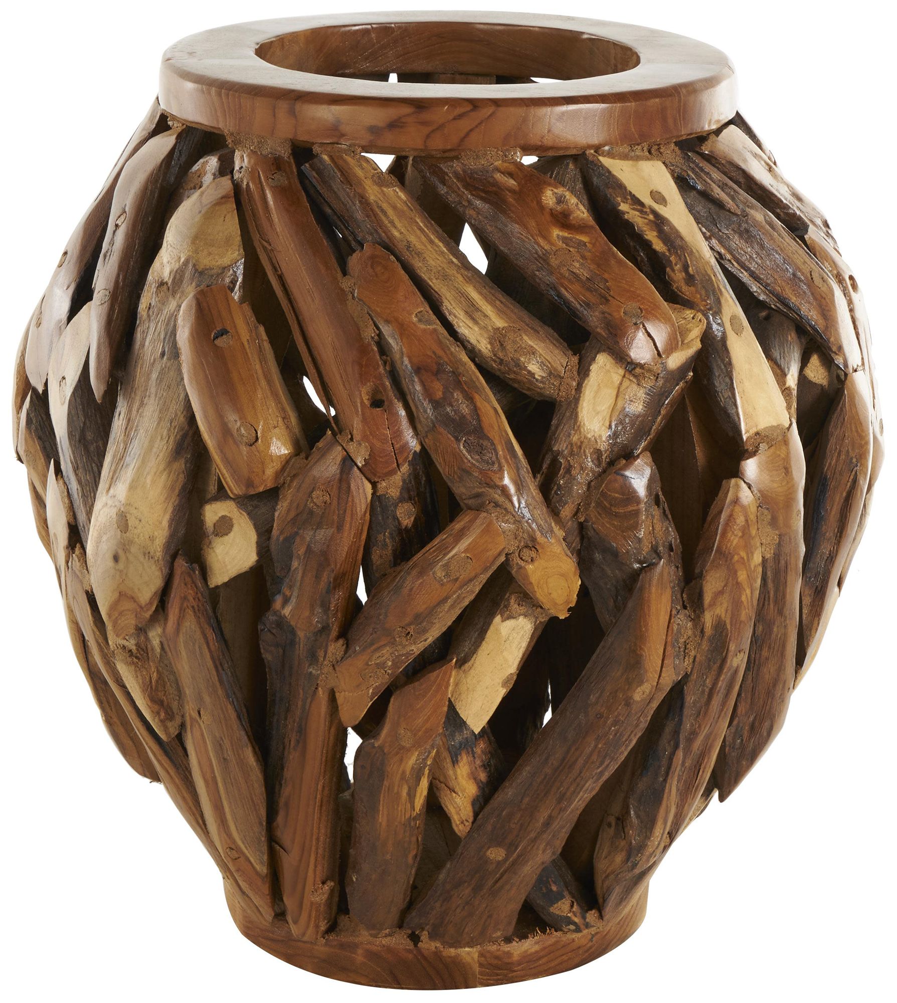 Image 6 Brown Teak Wood Natural Vase, 15" x 15" x 15" more views