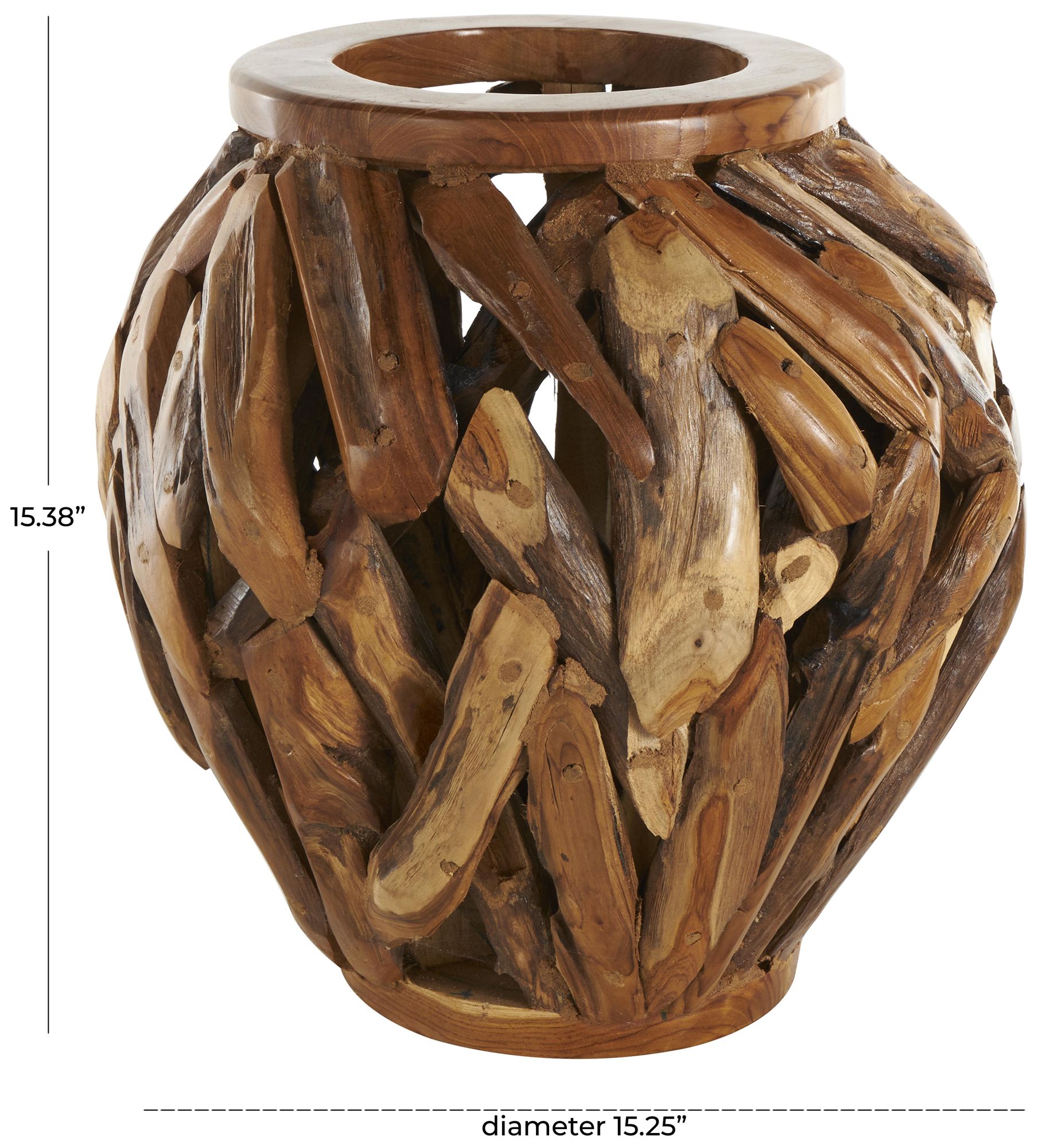 Image 7 Brown Teak Wood Natural Vase, 15" x 15" x 15" more views