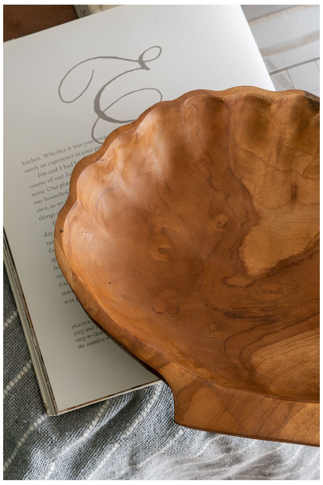 Image 7 Brown Teak Wood Plate w/ Seashell Design - 11.8"W x 9.8"L x 2.2"H more views