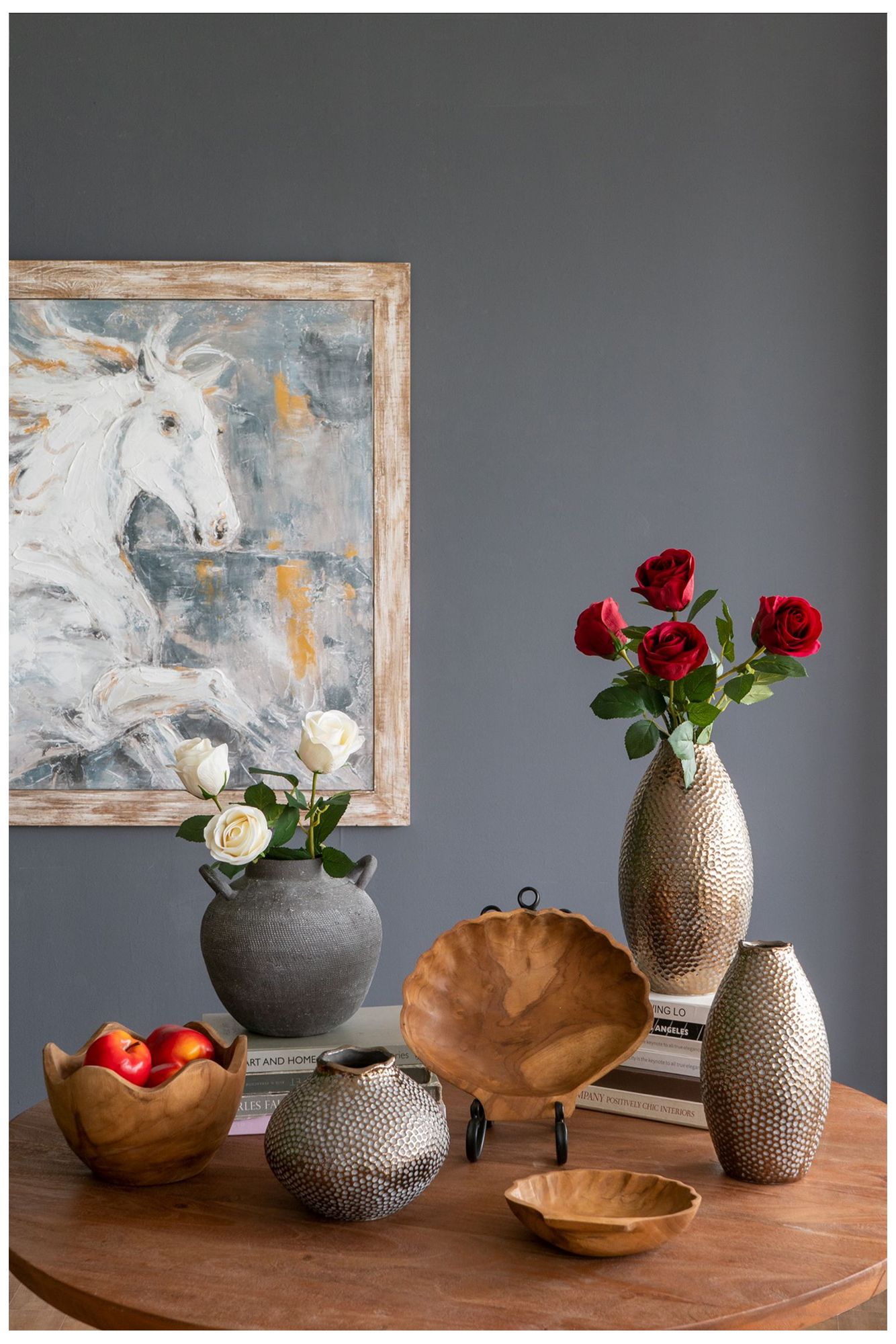 Brown Teak Wood Plate w/ Seashell Design - 11.8"W x 9.8"L x 2.2"H