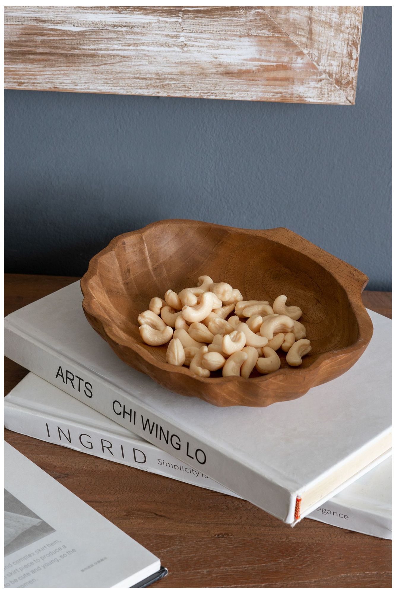 Image 7 Brown Teak Wood Plate w/ Seashell Design - 7.9"W x 6.7"L x 2"H more views