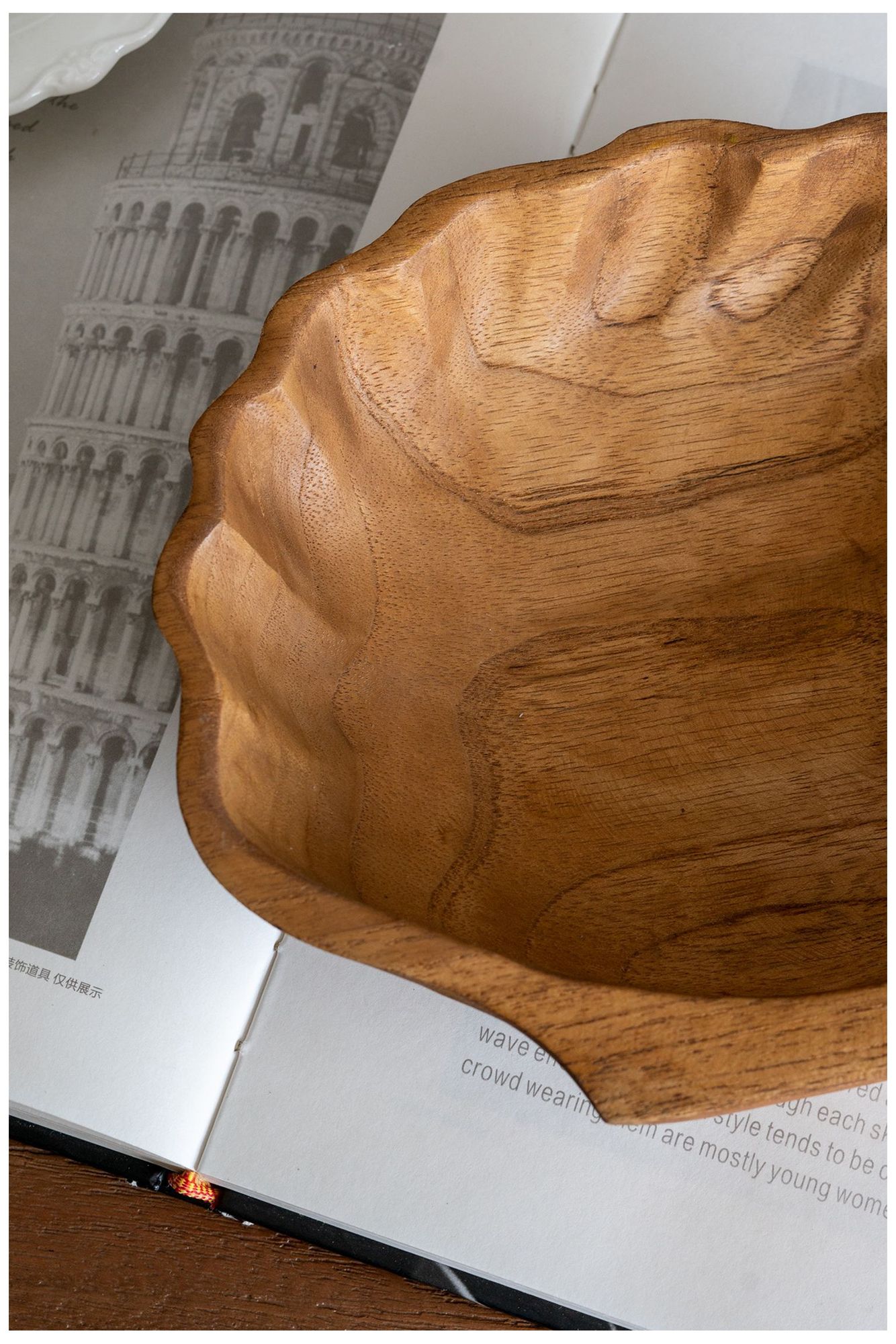 Brown Teak Wood Plate w/ Seashell Design - 7.9"W x 6.7"L x 2"H