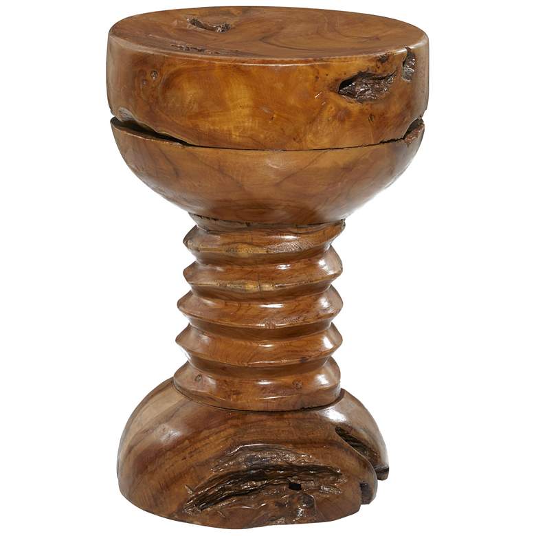 Image 1 Brown Teak Wood Rustic Accent Table, 13" x 13" x 20"