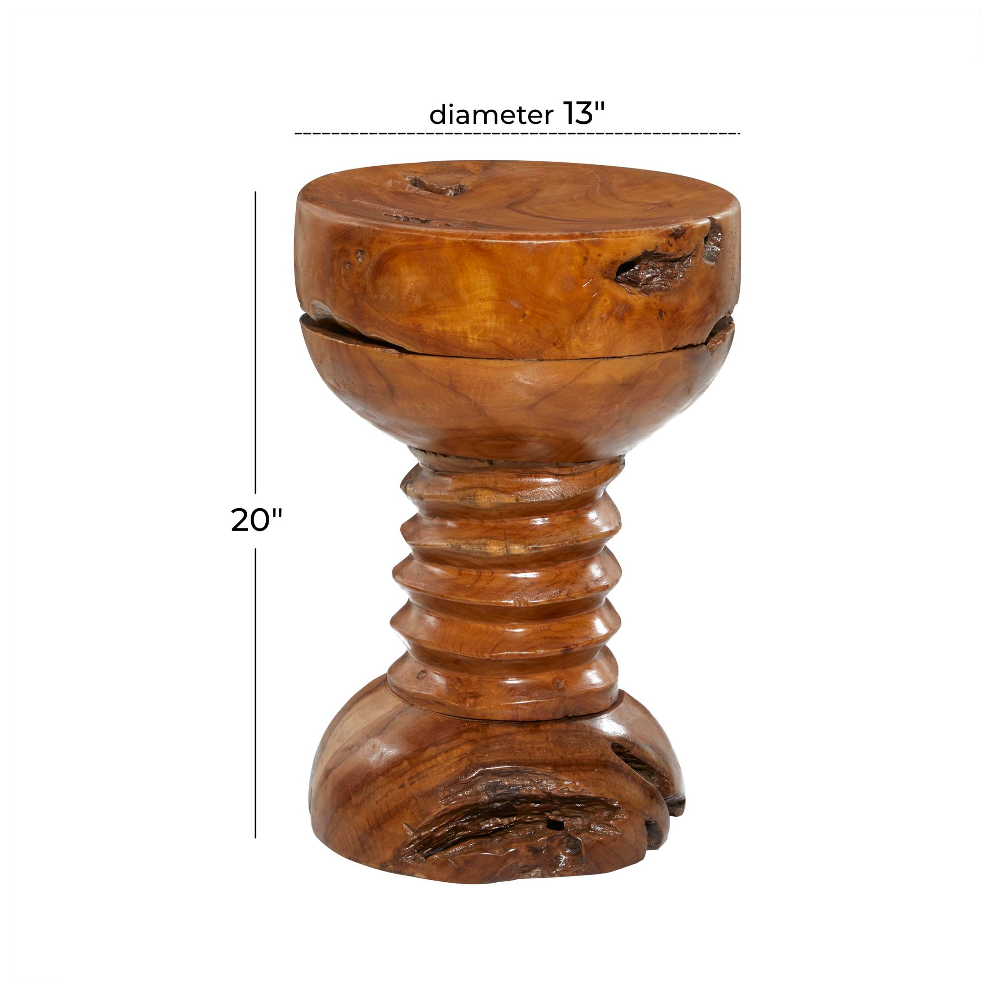 Image 6 Brown Teak Wood Rustic Accent Table, 13" x 13" x 20" more views