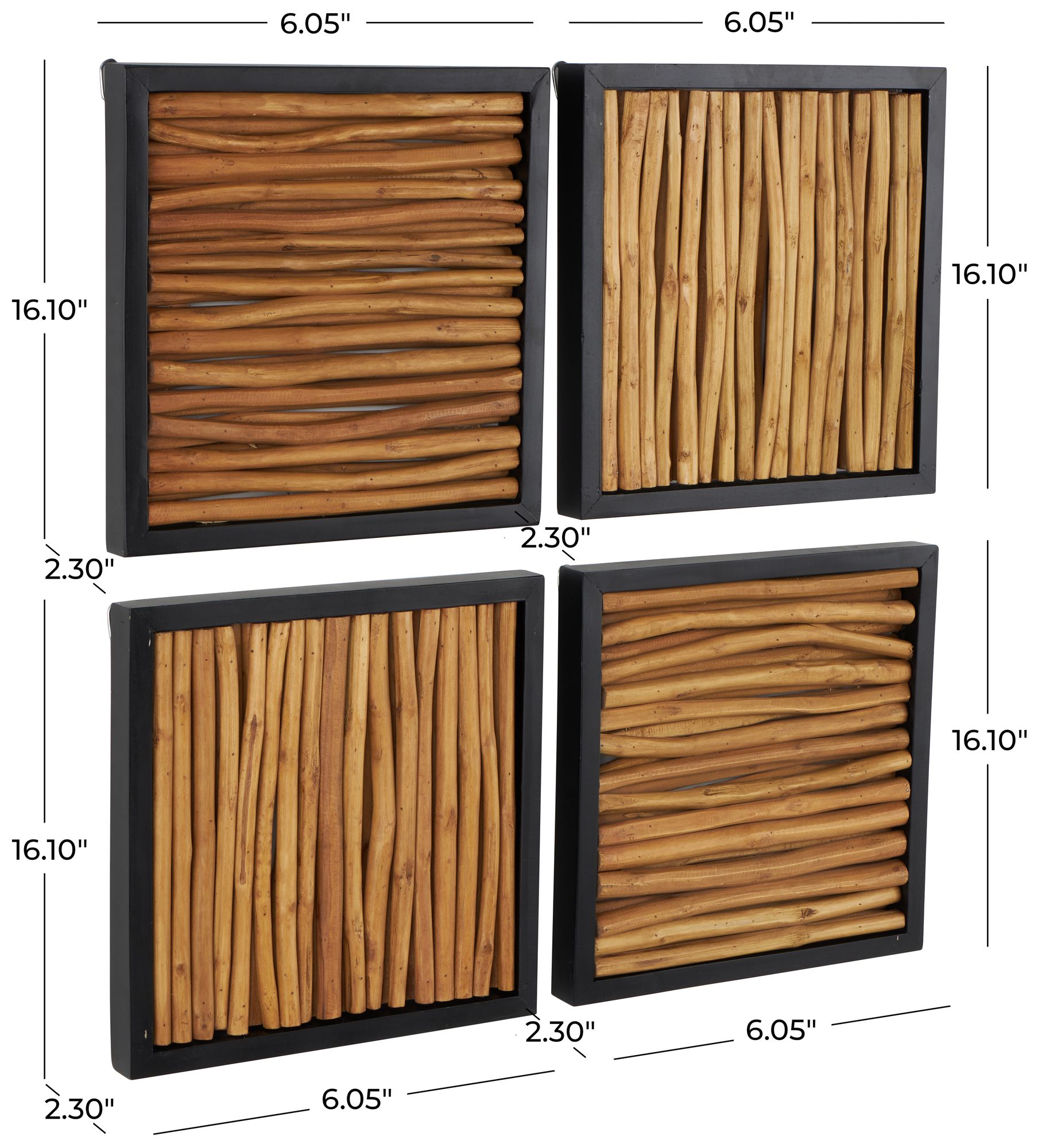 Image 7 Brown Teak Wood Rustic Wall Decor, S/4 16"W, 16"H more views