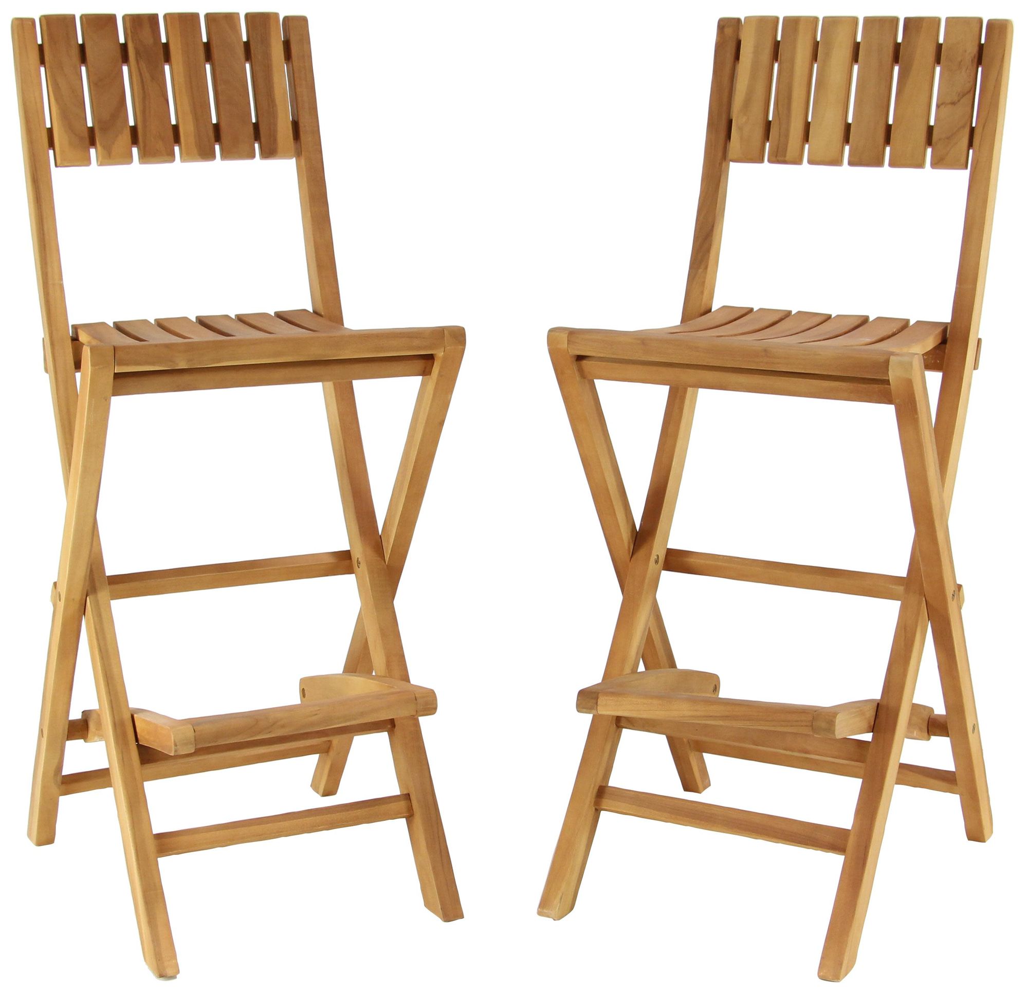 Image 2 Brown Teak Wood Traditional Bar Stool, S/2 18"W, 45"H