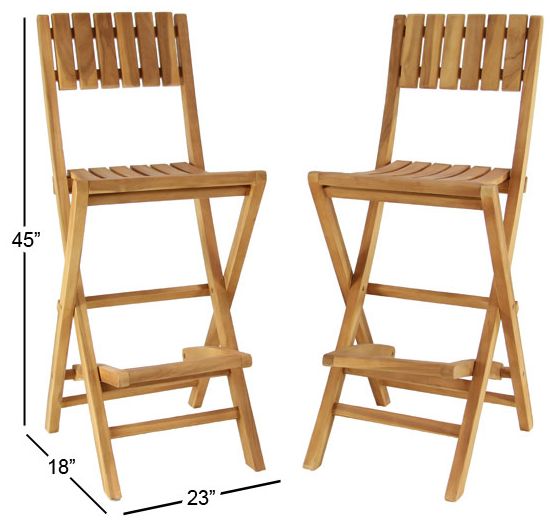 Image 7 Brown Teak Wood Traditional Bar Stool, S/2 18"W, 45"H more views