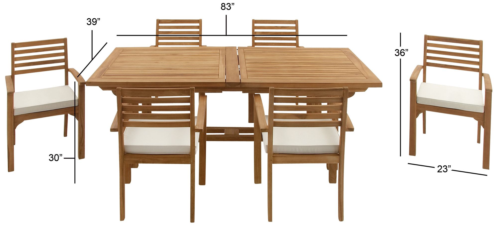 Image 5 Brown Teak Wood Traditional Outdoor Dining Set, S/7 83"W, 31"H more views