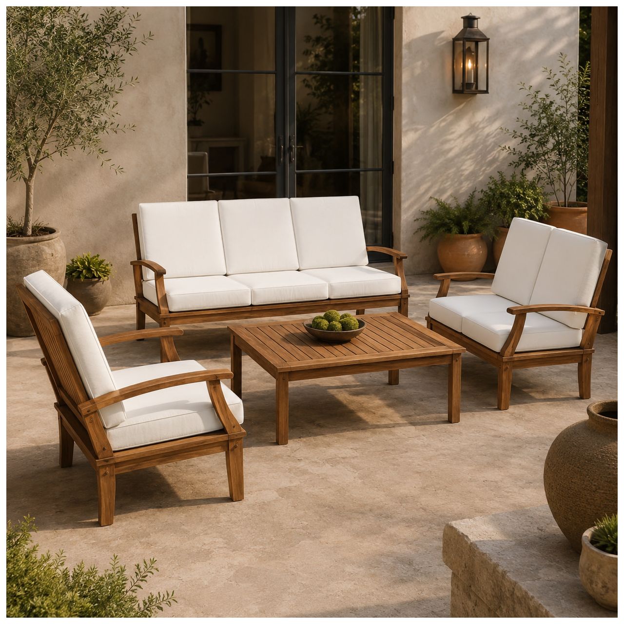 Image 4 Brown Teak Wood Traditional Outdoor Seating Set, S/5 77", 54"W more views