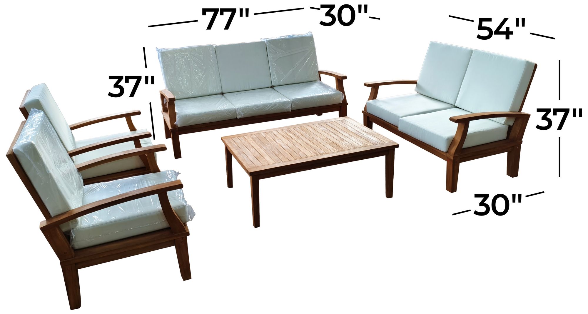 Image 7 Brown Teak Wood Traditional Outdoor Seating Set, S/5 77", 54"W more views