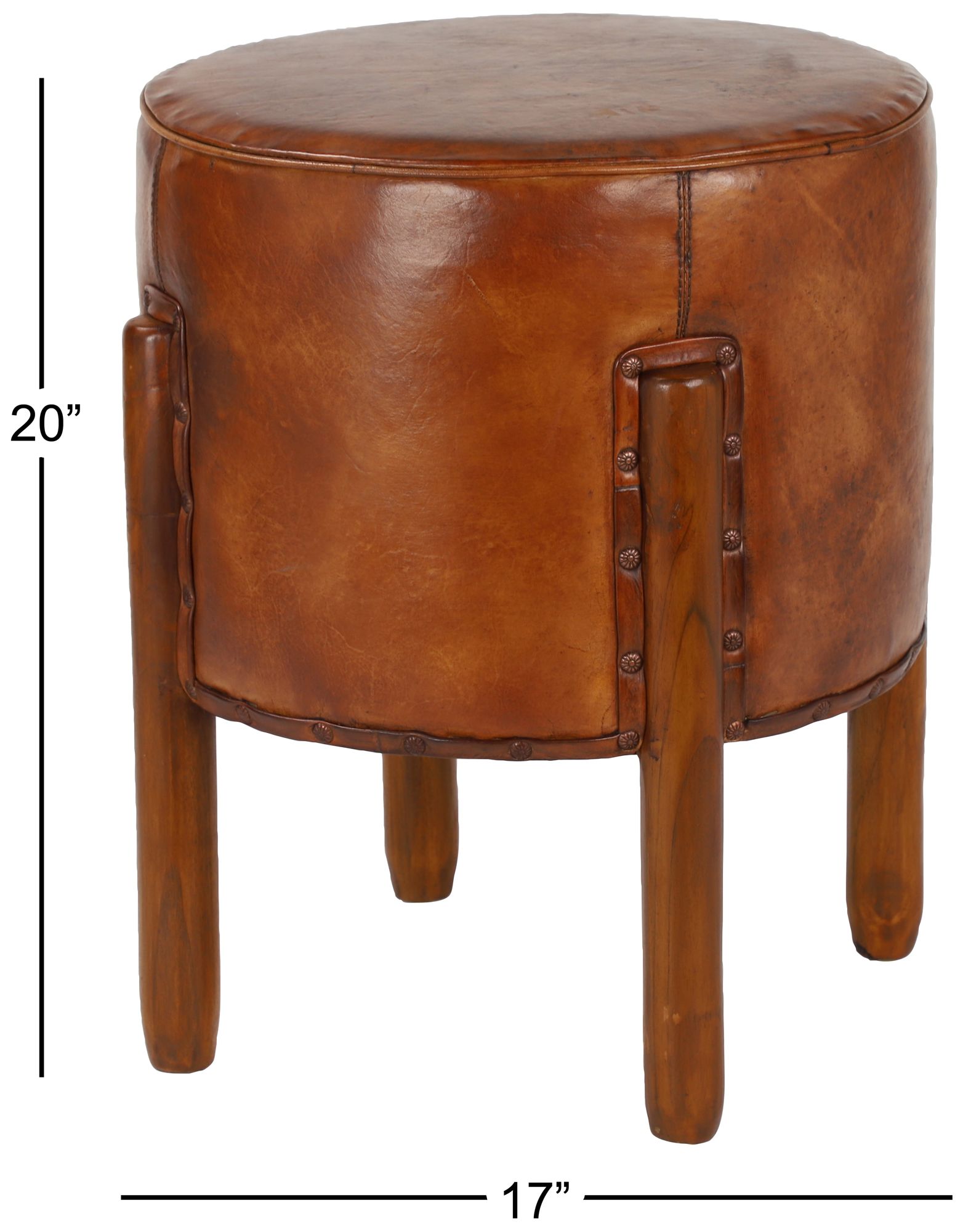 Image 7 Brown Teak Wood Traditional Stool, 17" x 17" x 20" more views