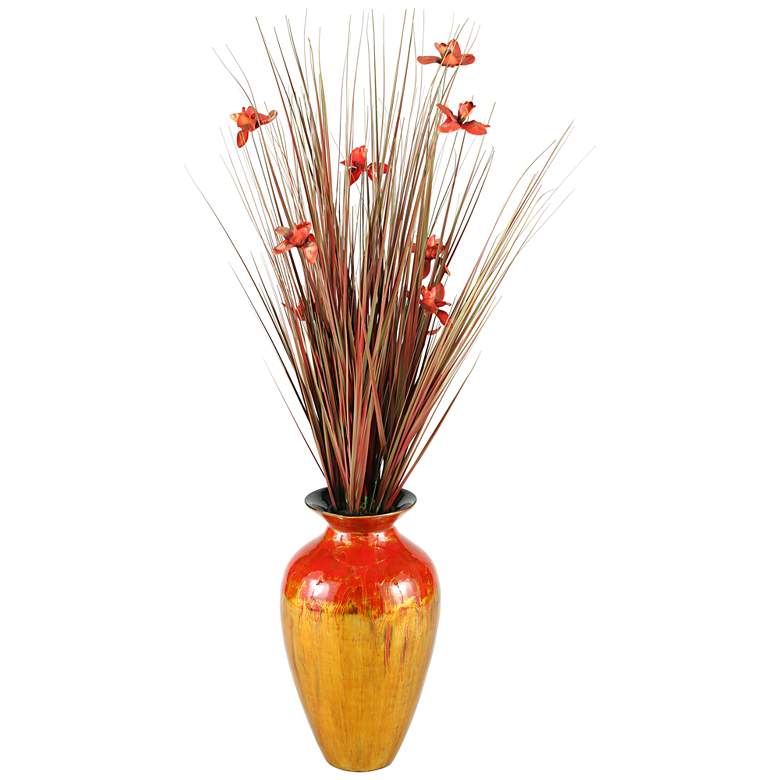 Image 1 Brown Ting 56 inch High Vase with with Red Orchid Blossoms