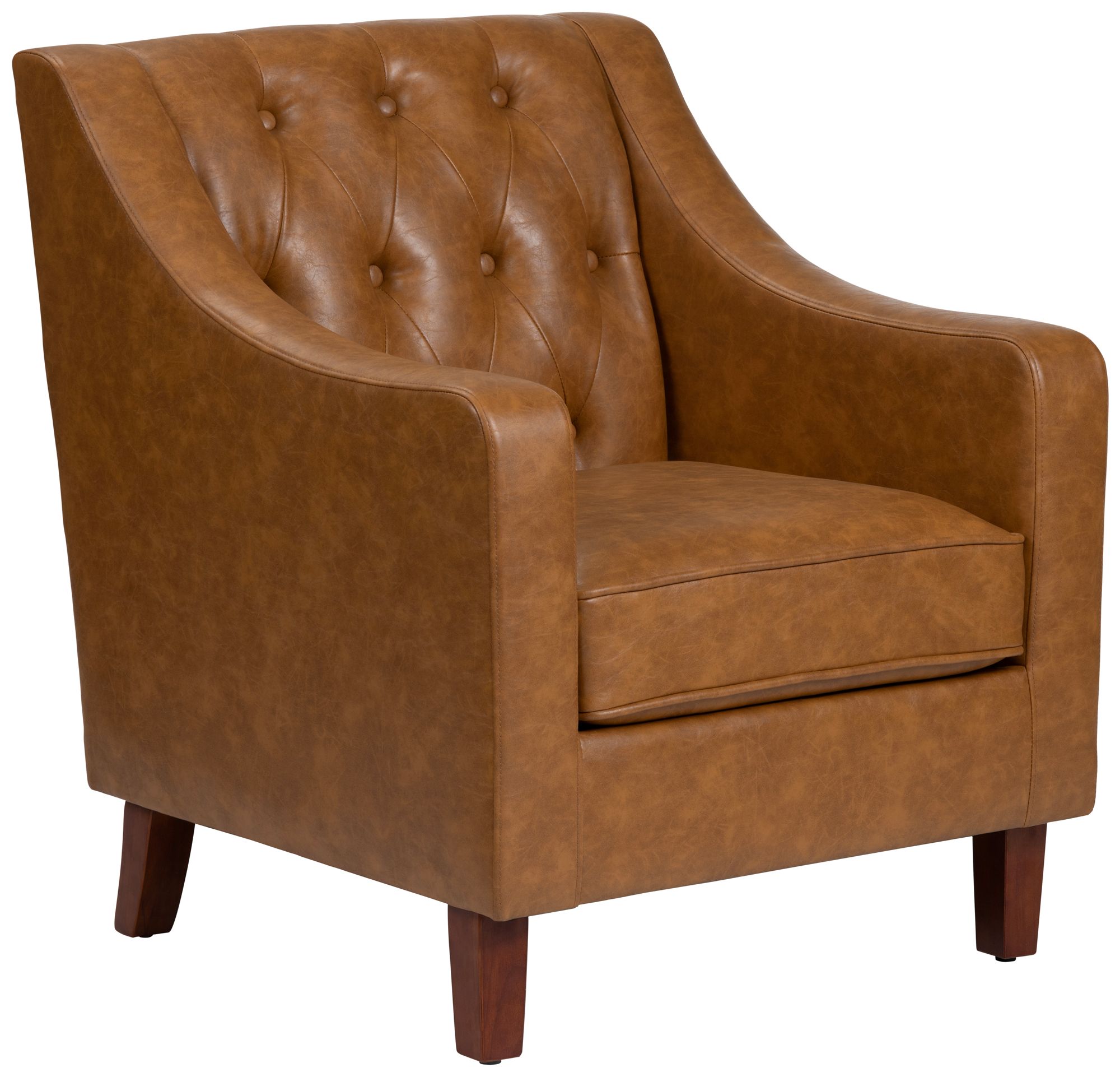 Image 2 Brown Upholstered Accent Arm Chair with Brown Solid Wood Frame