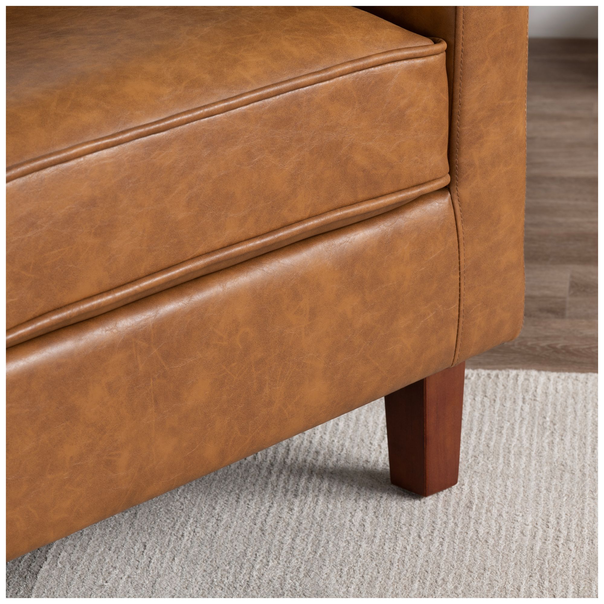 Image 5 Brown Upholstered Accent Arm Chair with Brown Solid Wood Frame more views