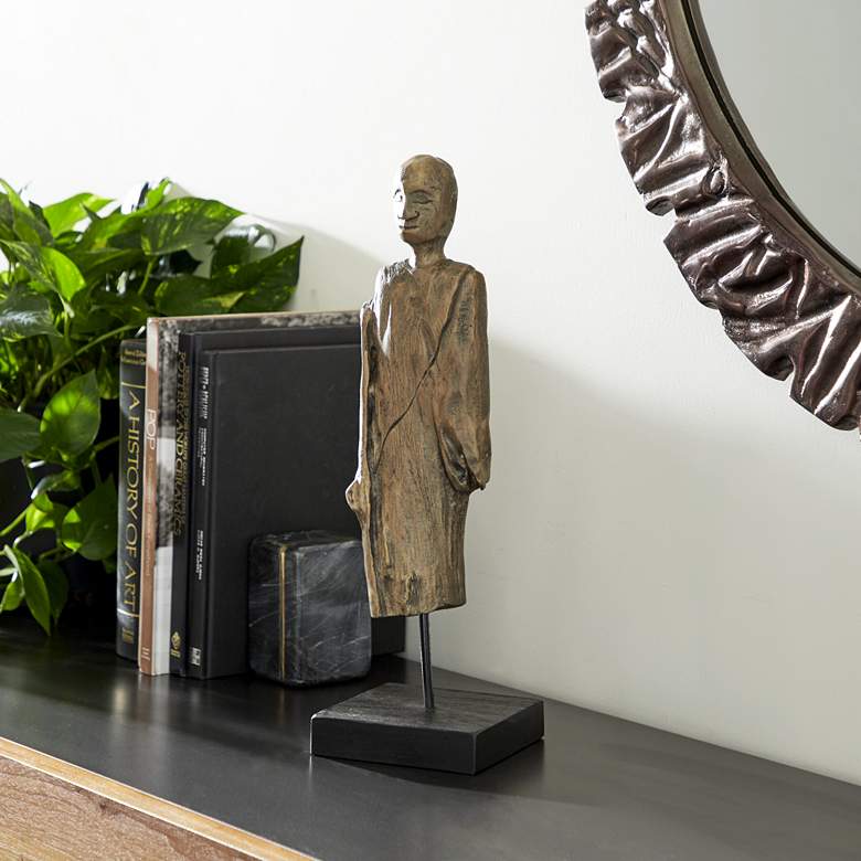 Image 1 Brown Wood 18" High Buddha Sculpture on Stand