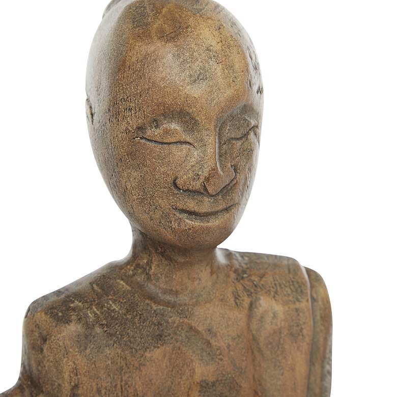 Brown Wood 18&quot; High Buddha Sculpture on Stand more views