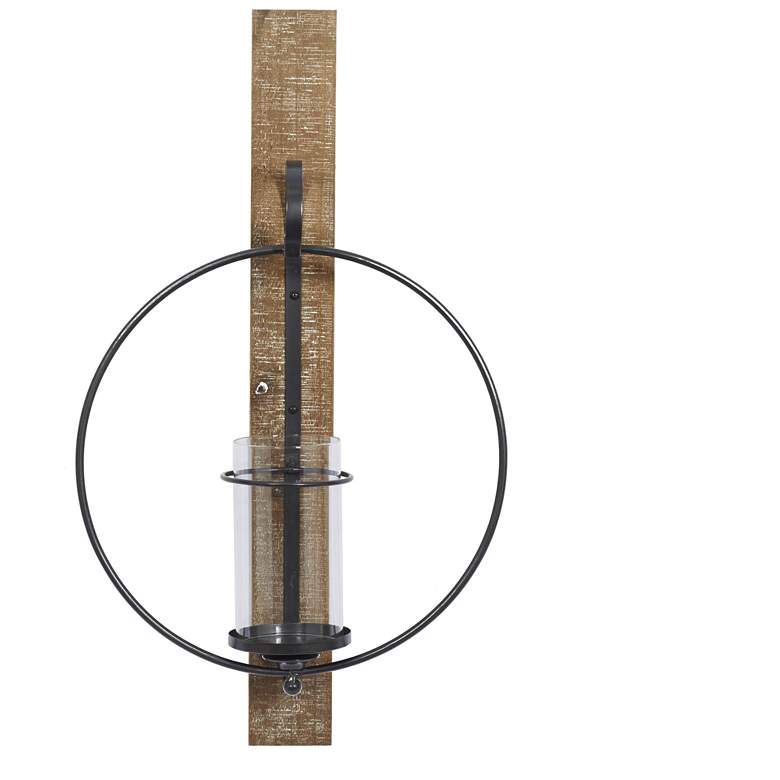 Image 1 Brown Wood Contemporary Wall Sconce, 16" x 6" x 28"
