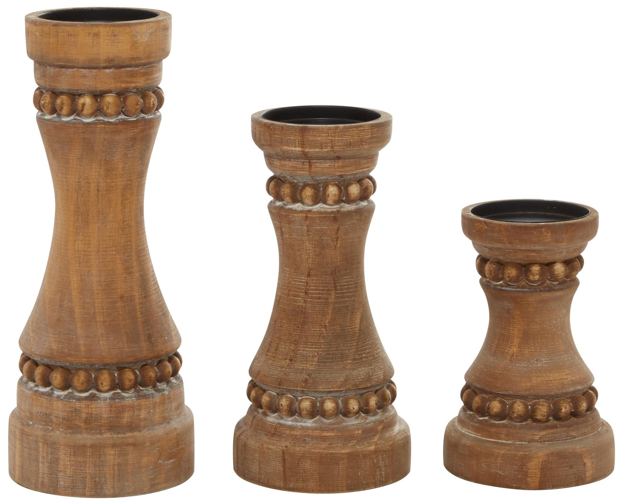 Image 5 Brown Wood Farmhouse Candle Holder, S/3 12", 9", 7"H more views