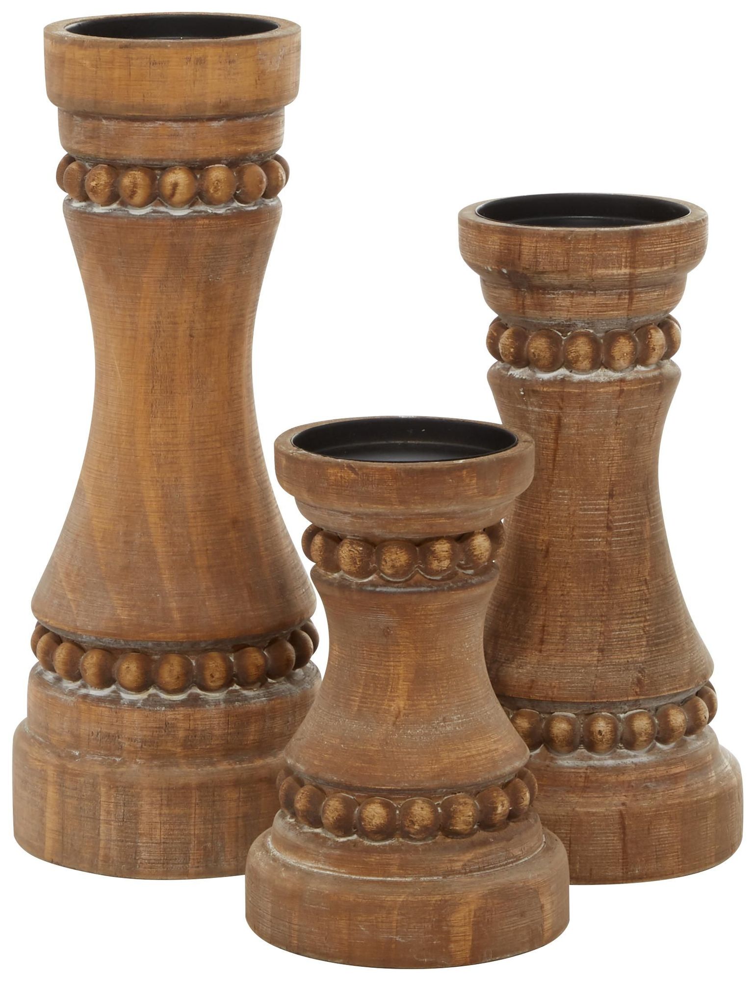 Image 6 Brown Wood Farmhouse Candle Holder, S/3 12", 9", 7"H more views