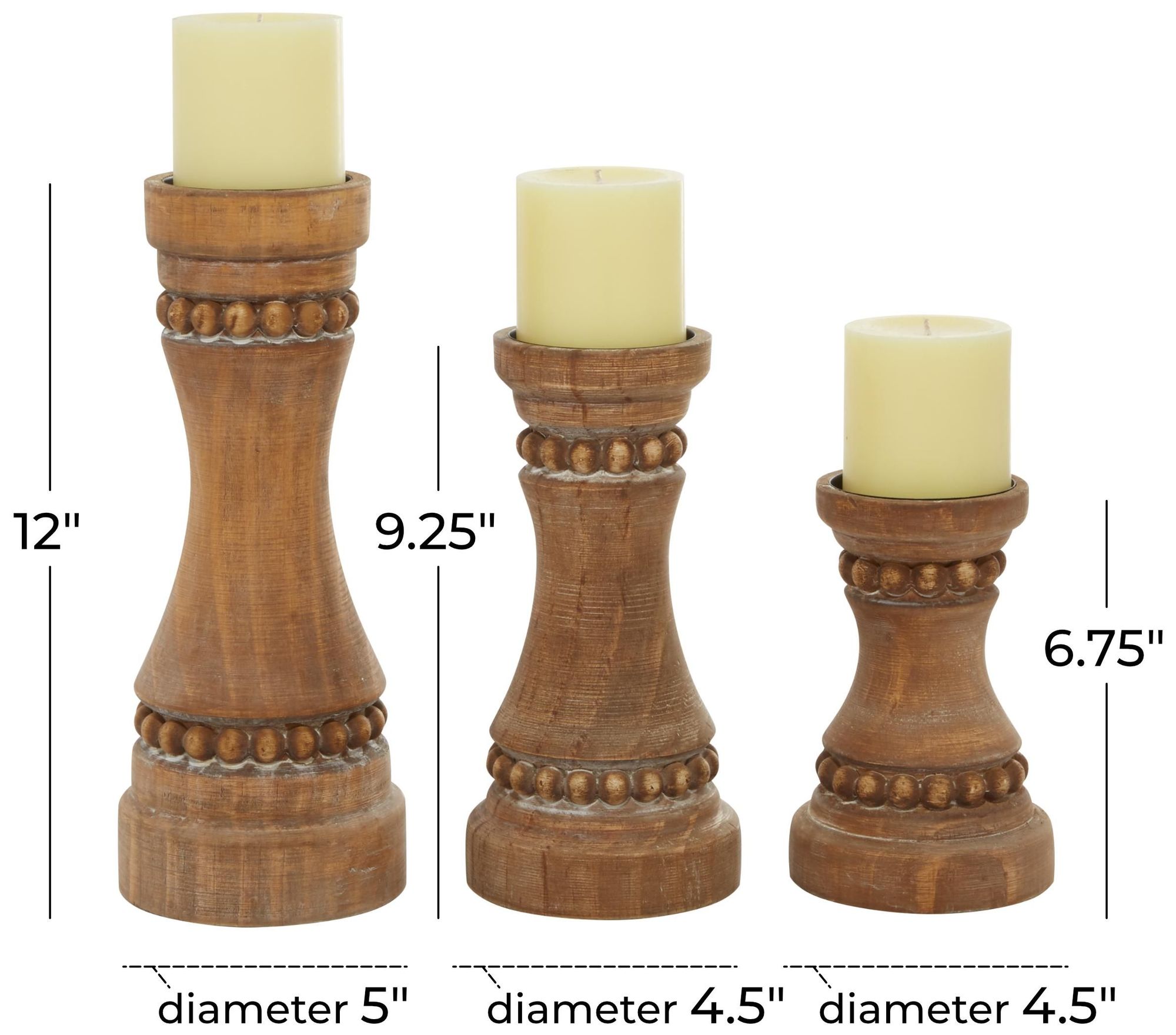 Image 7 Brown Wood Farmhouse Candle Holder, S/3 12", 9", 7"H more views