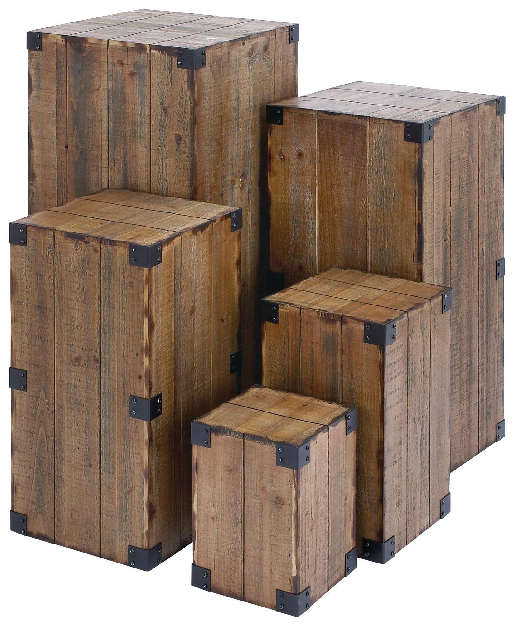 Image 2 Brown Wood Farmhouse Pedestal Table, S/5 36", 30", 24", 18", 12"H