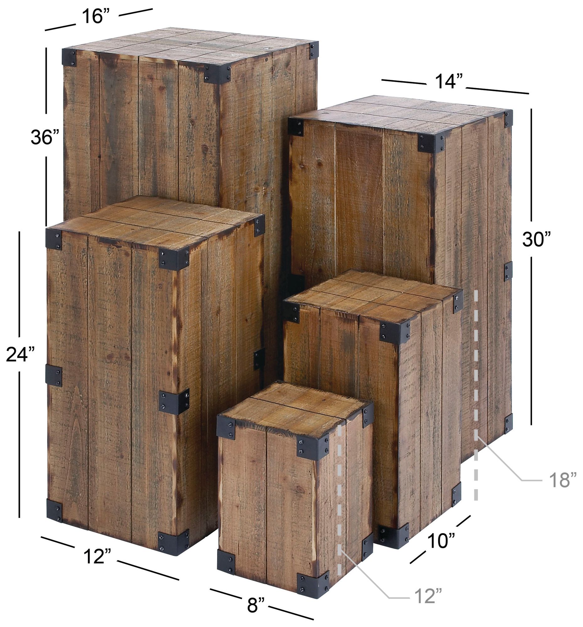 Image 5 Brown Wood Farmhouse Pedestal Table, S/5 36", 30", 24", 18", 12"H more views