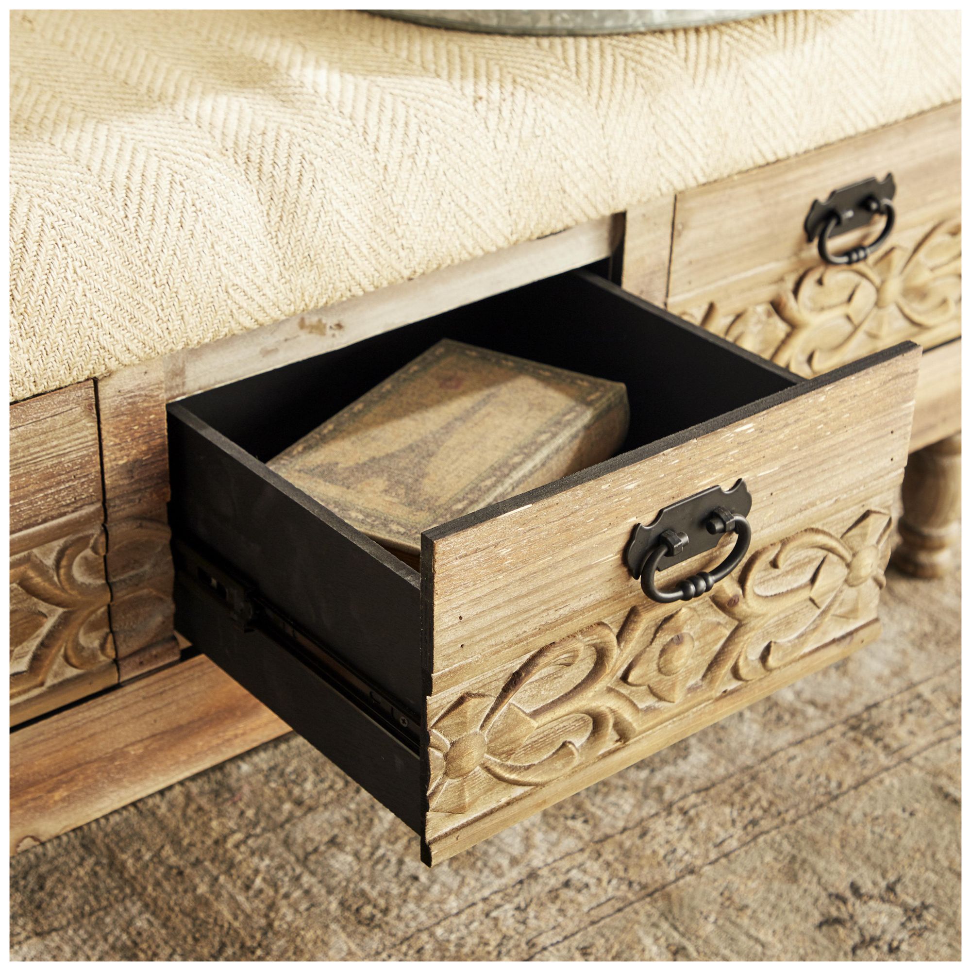 Image 2 Brown Wood Farmhouse Storage Bench, 47" x 16" x 20" more views