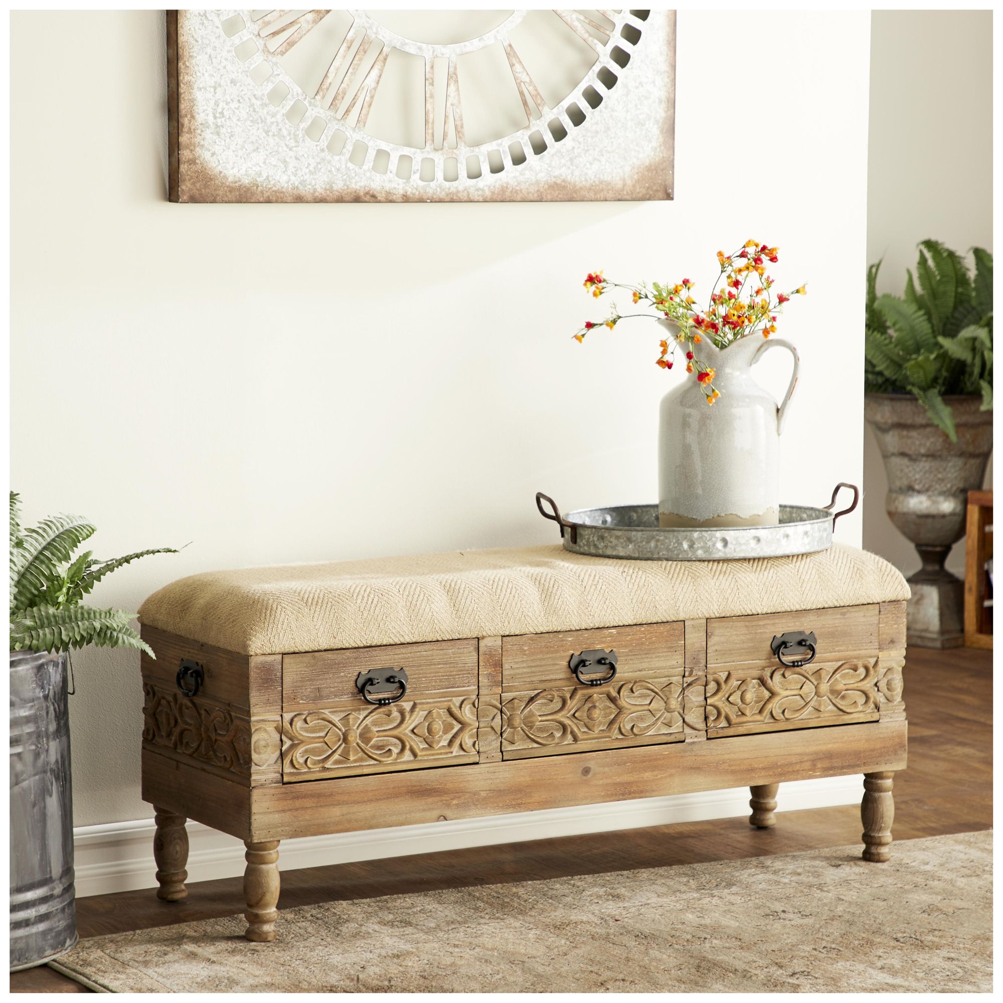 Image 4 Brown Wood Farmhouse Storage Bench, 47" x 16" x 20" more views