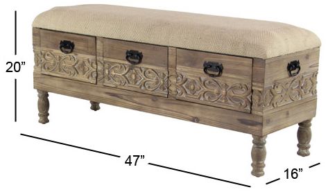 Image 7 Brown Wood Farmhouse Storage Bench, 47" x 16" x 20" more views