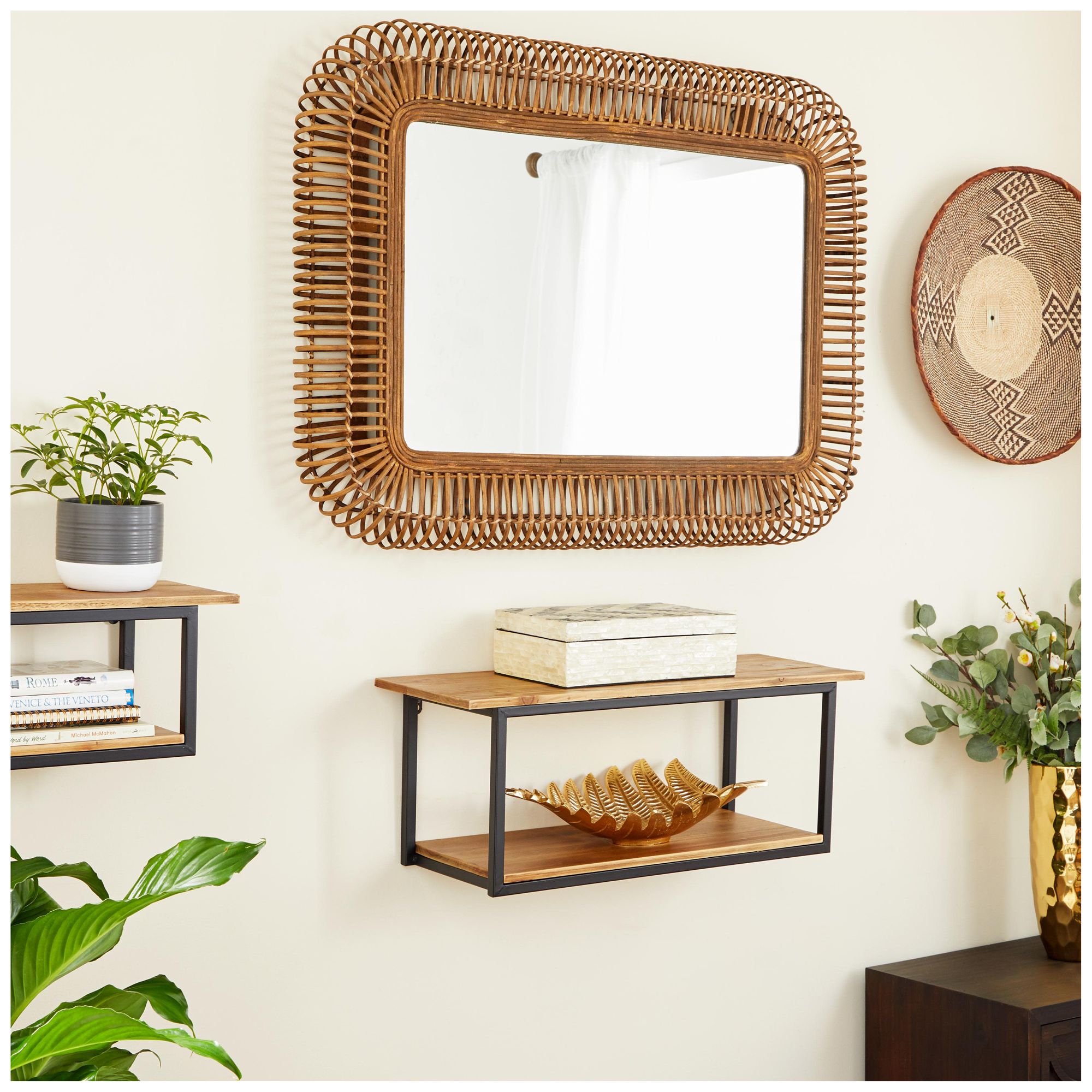 Image 4 Brown Wood Farmhouse Wall Mirror, 28" x 4" x 39" more views