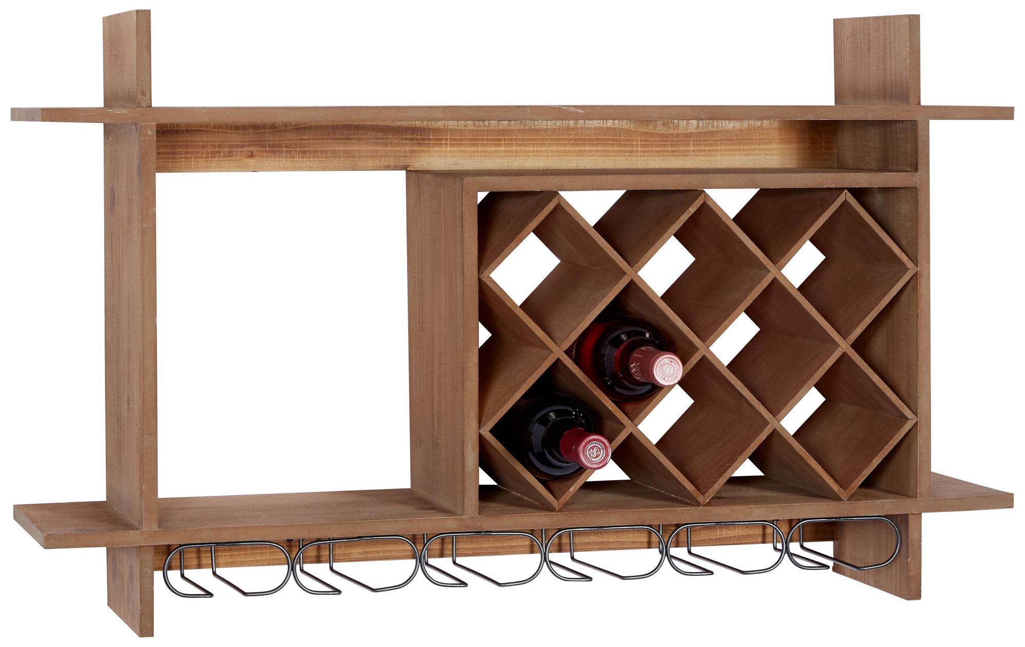 Image 2 Brown Wood Farmhouse Wall Wine Rack, 34" x 8" x 20"