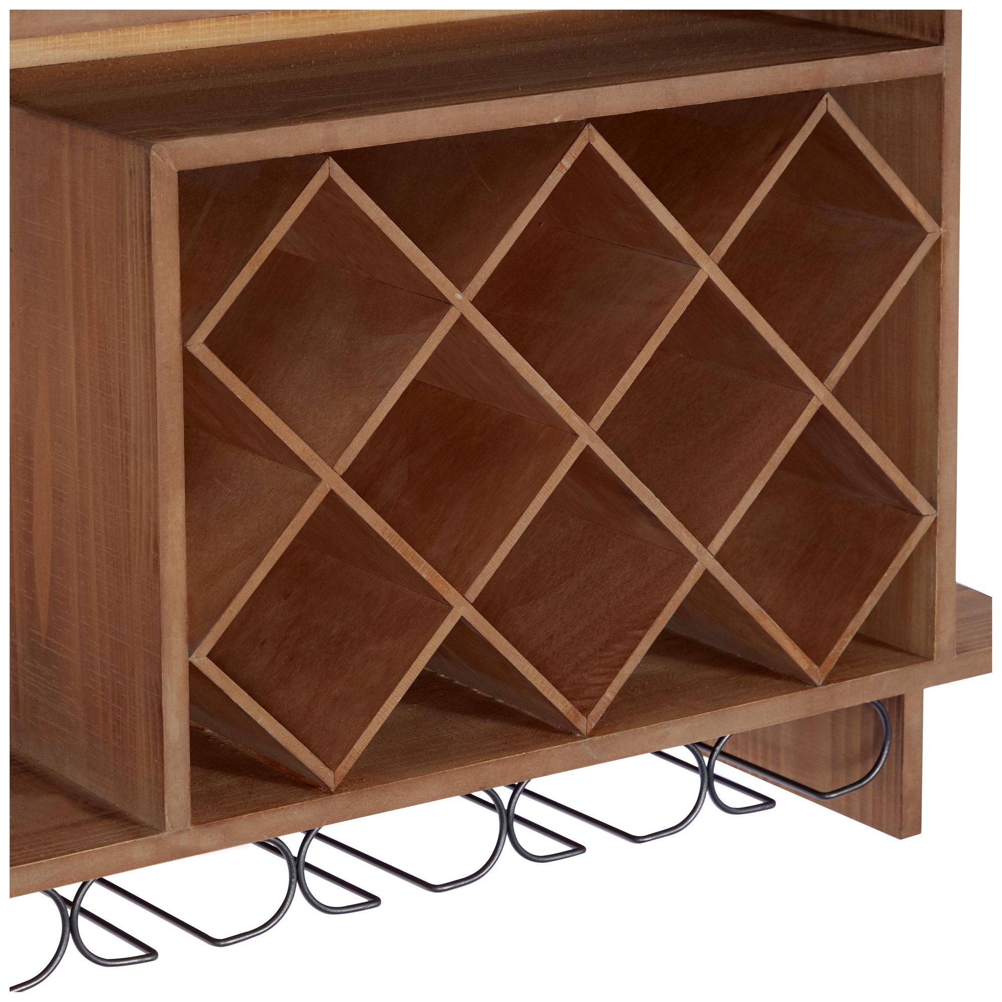 Image 3 Brown Wood Farmhouse Wall Wine Rack, 34" x 8" x 20" more views