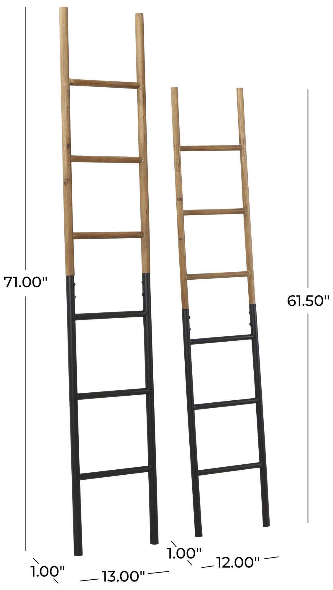 Image 7 Brown Wood Industrial Ladder, S/2 71", 62"H more views