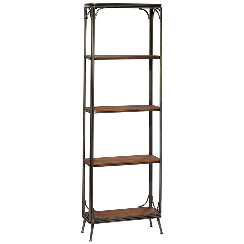 Image 1 Brown Wood Industrial Shelving Unit, 24" x 10" x 71"