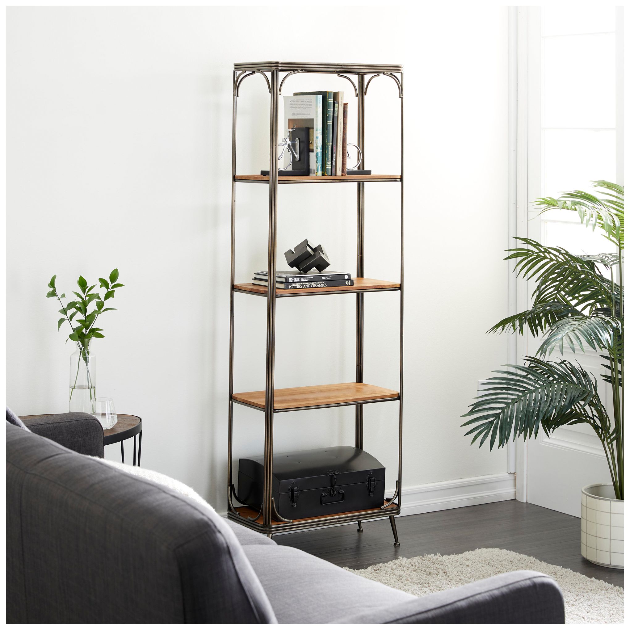 Image 4 Brown Wood Industrial Shelving Unit, 24" x 10" x 71" more views