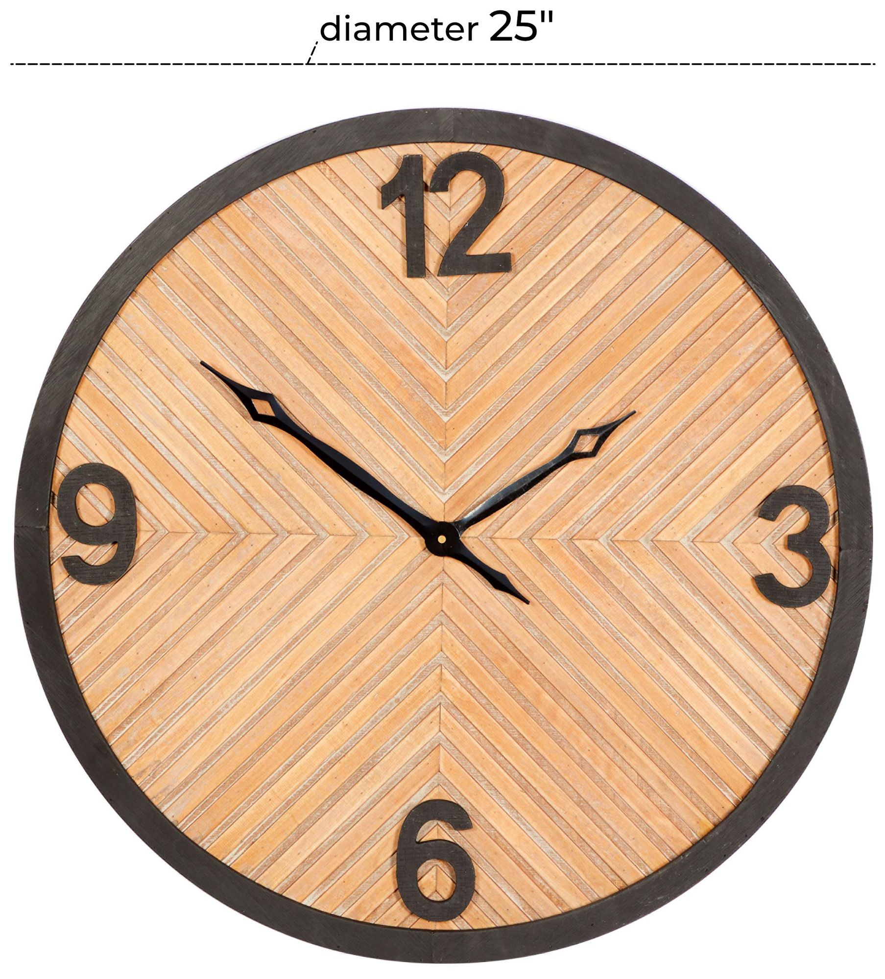 Image 7 Brown Wood Industrial Wall Clock, 25" x 3" x 25" more views