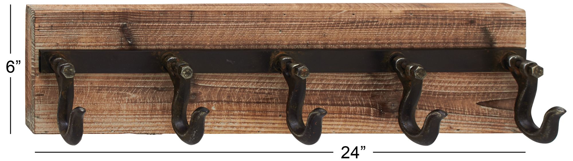 Image 6 Brown Wood Industrial Wall Hook, 24" x 4" x 6" more views