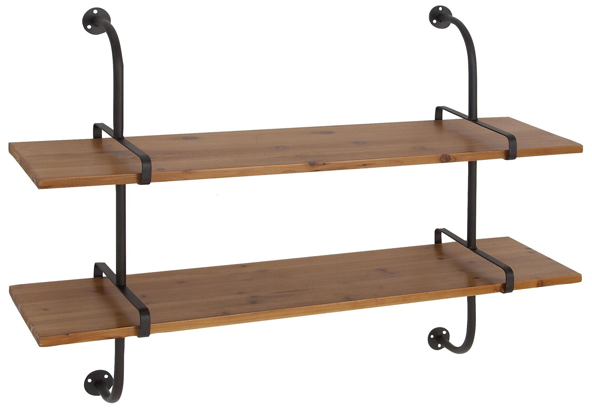 Image 5 Brown Wood Industrial Wall Shelf, 37" x 10" x 29" more views