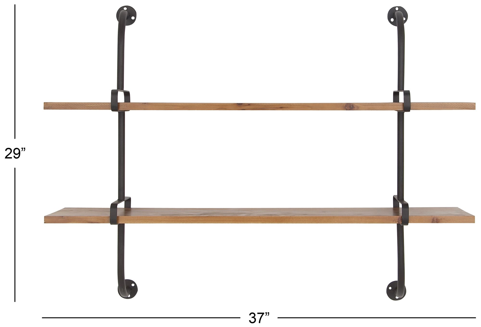 Image 6 Brown Wood Industrial Wall Shelf, 37" x 10" x 29" more views