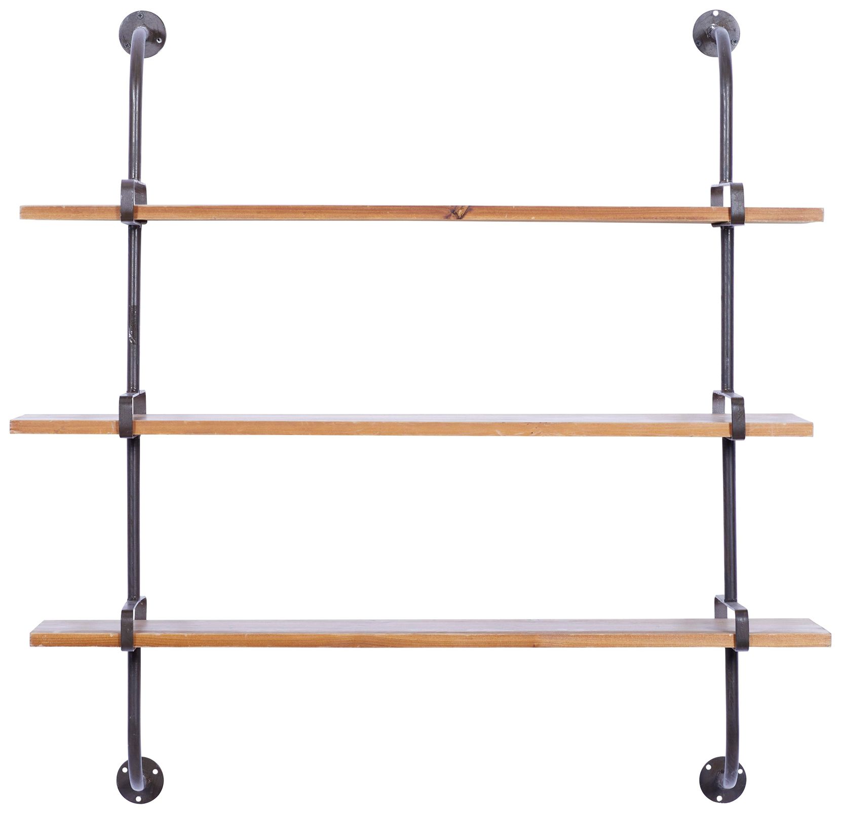 Image 6 Brown Wood Industrial Wall Shelf, 38" x 9" x 38" more views