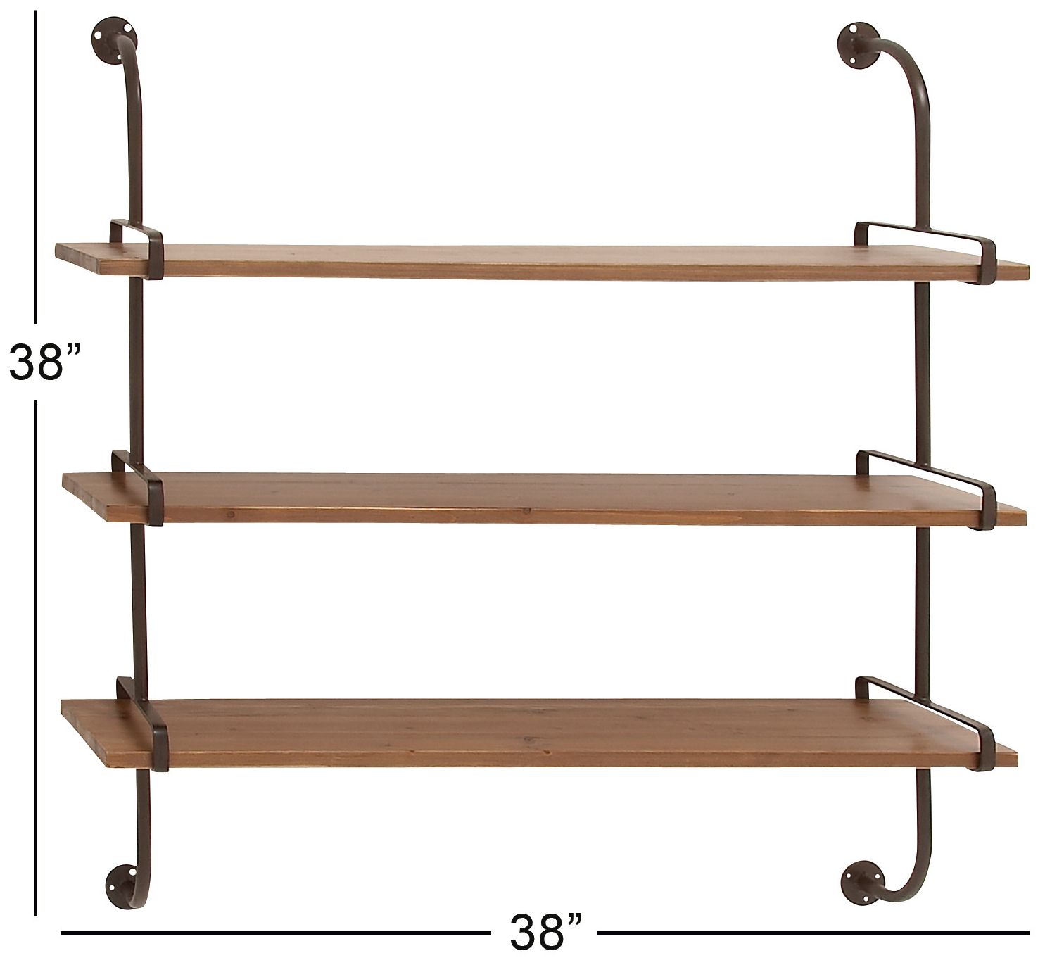 Image 7 Brown Wood Industrial Wall Shelf, 38" x 9" x 38" more views