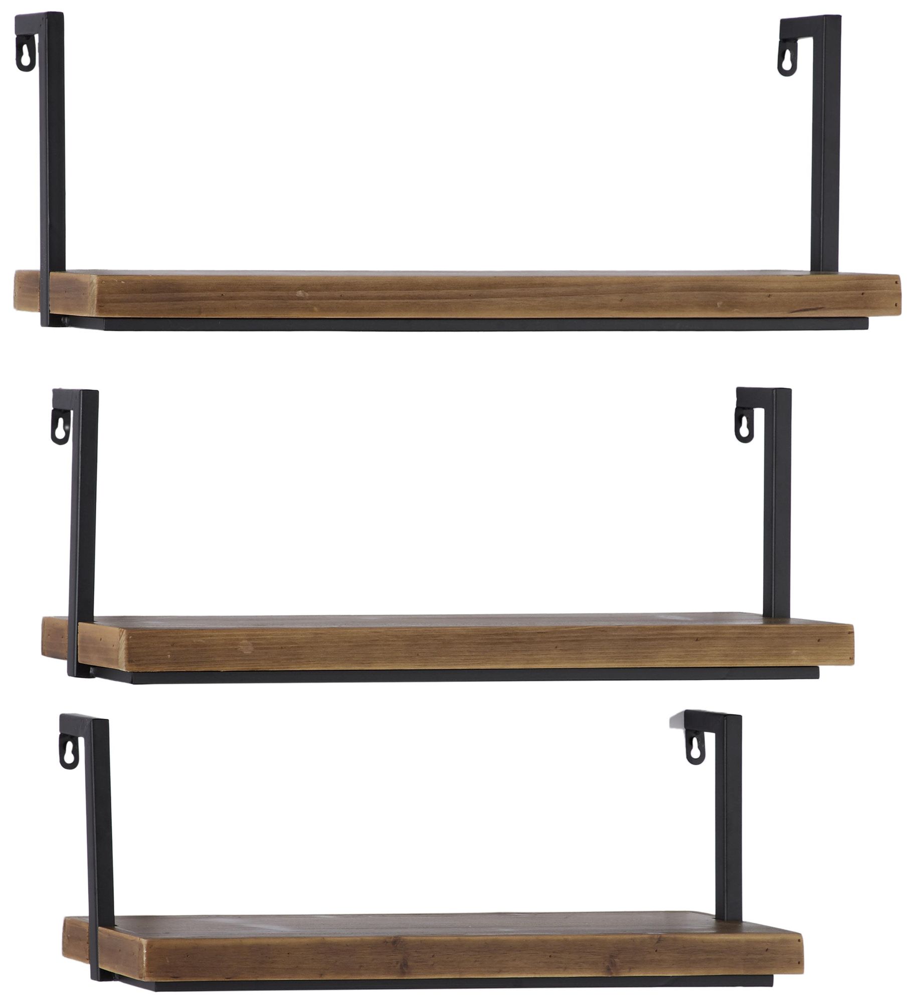Image 2 Brown Wood Industrial Wall Shelf, S/3 8", 9", 10"H