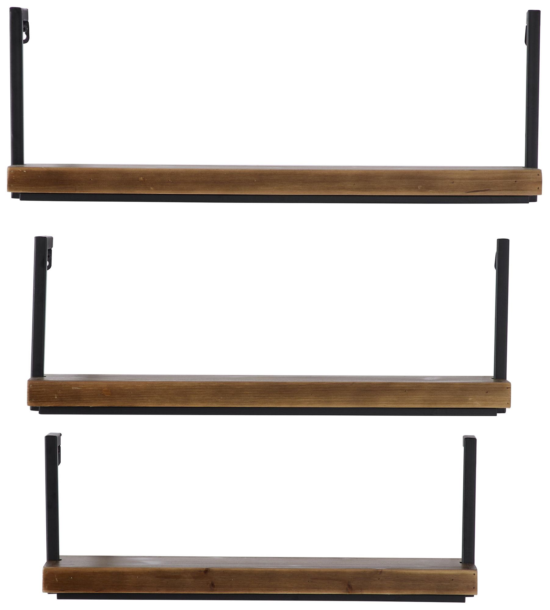Image 5 Brown Wood Industrial Wall Shelf, S/3 8", 9", 10"H more views