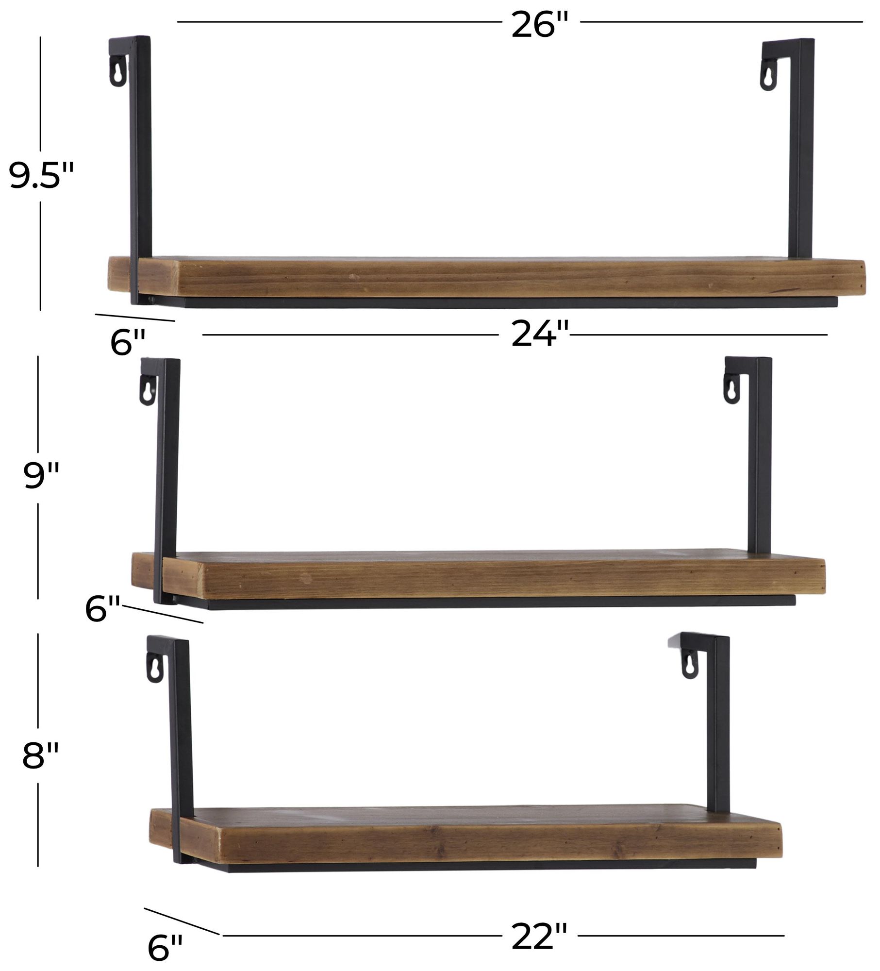 Image 6 Brown Wood Industrial Wall Shelf, S/3 8", 9", 10"H more views
