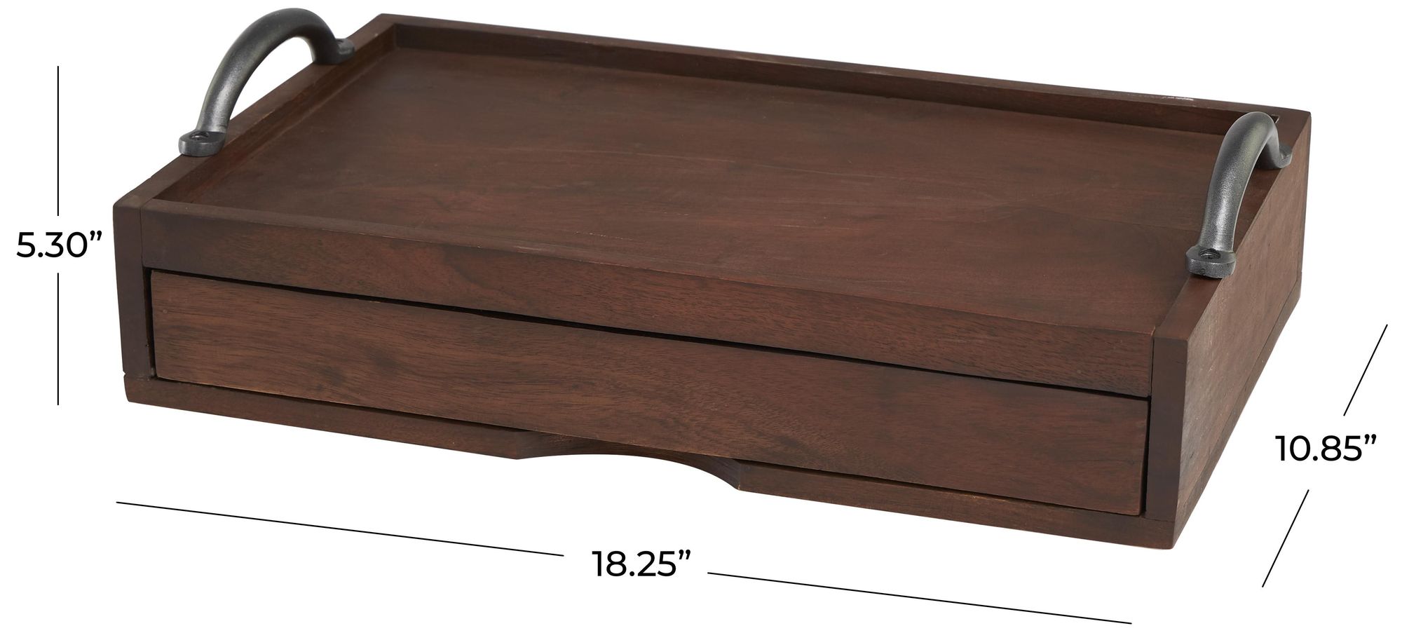 Image 7 Brown Wood Modern Tray, 18" x 11" x 5" more views