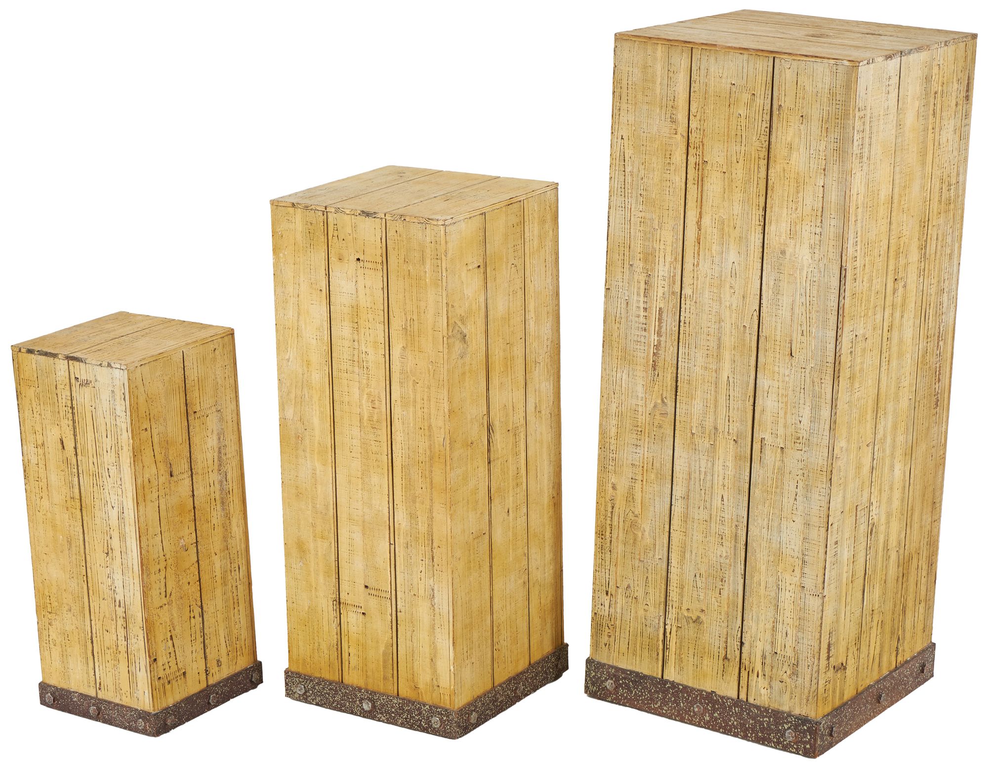 Image 2 Brown Wood Rustic Pedestal Table, S/3 39", 30", 22"H