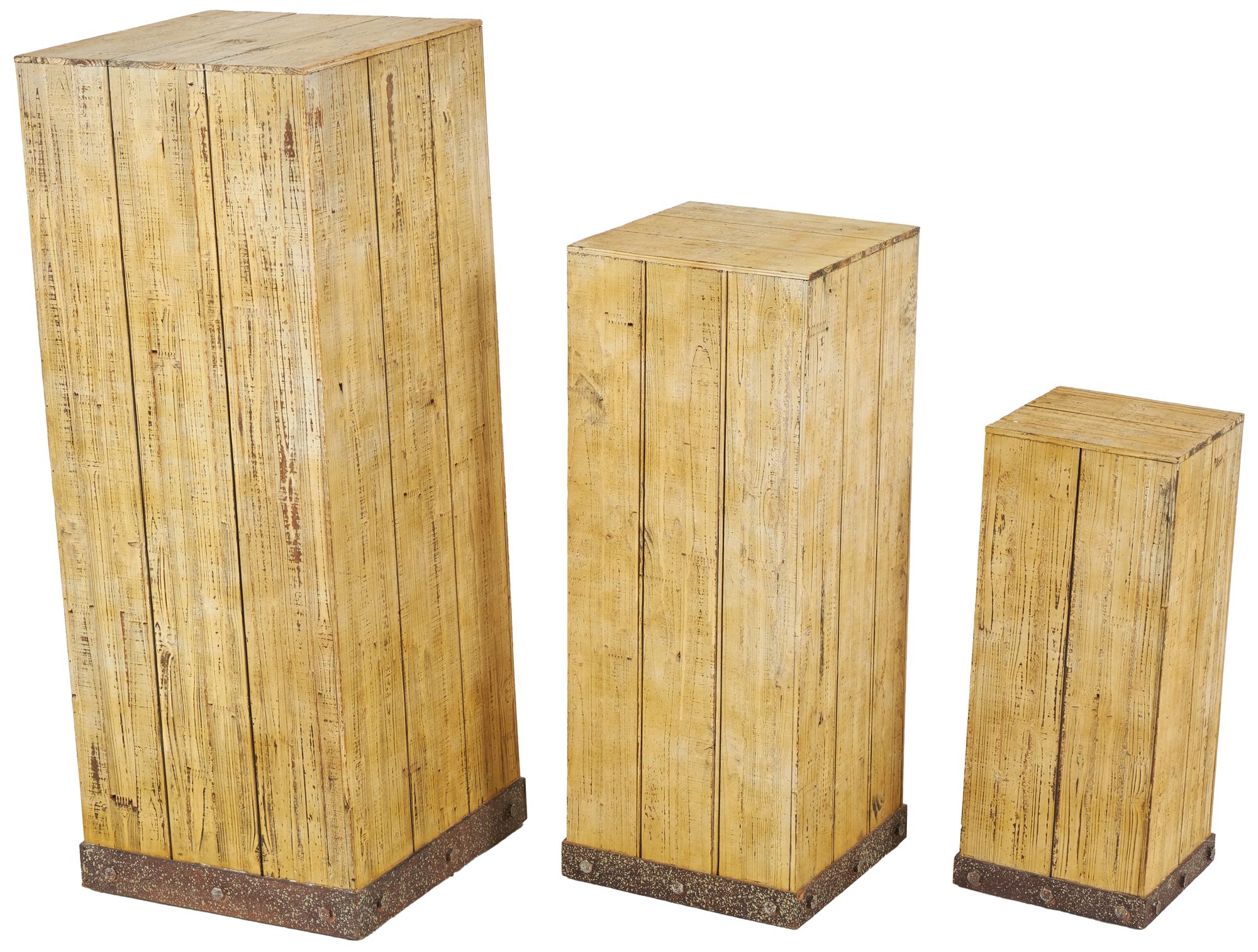 Image 5 Brown Wood Rustic Pedestal Table, S/3 39", 30", 22"H more views