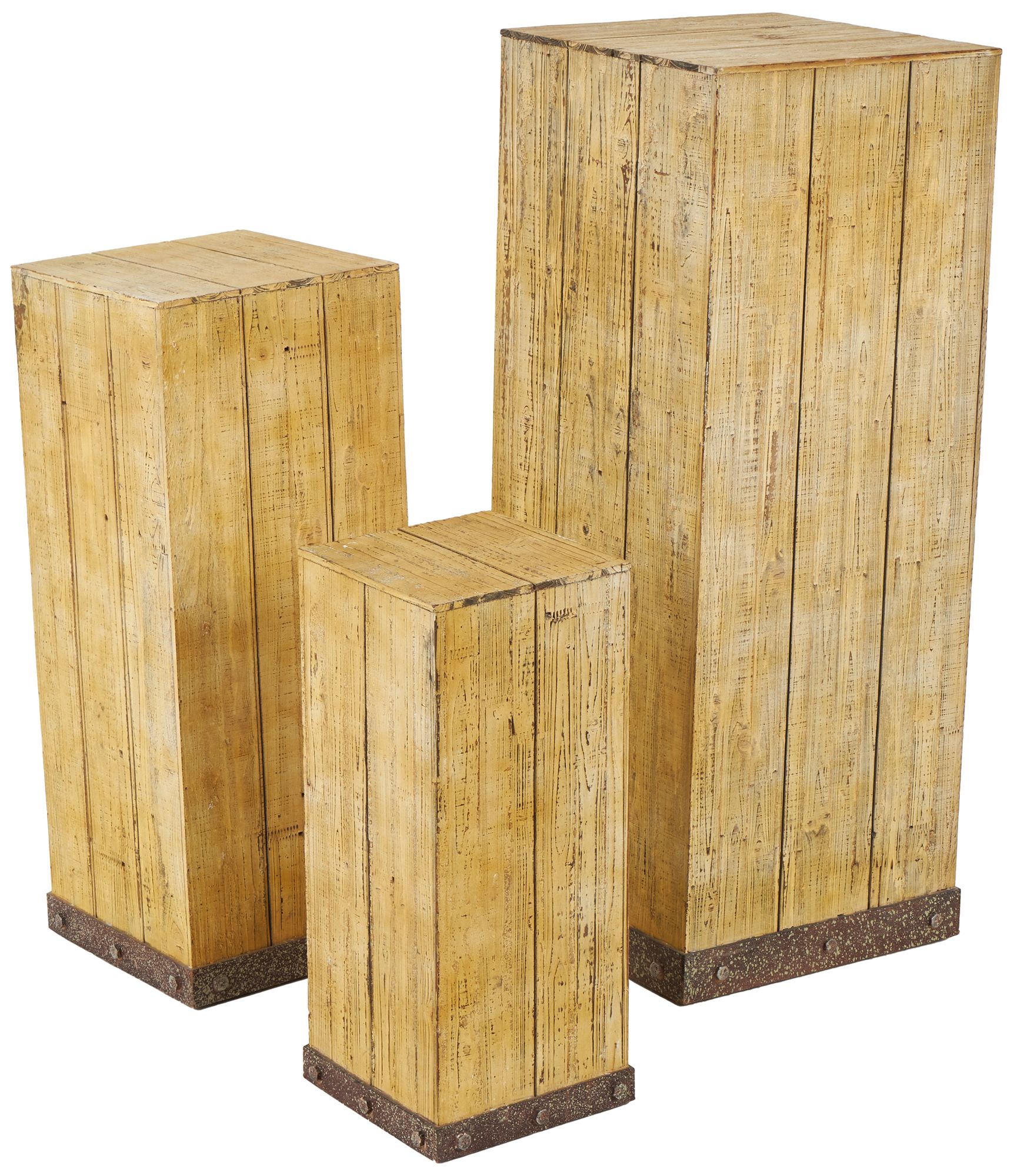 Image 6 Brown Wood Rustic Pedestal Table, S/3 39", 30", 22"H more views